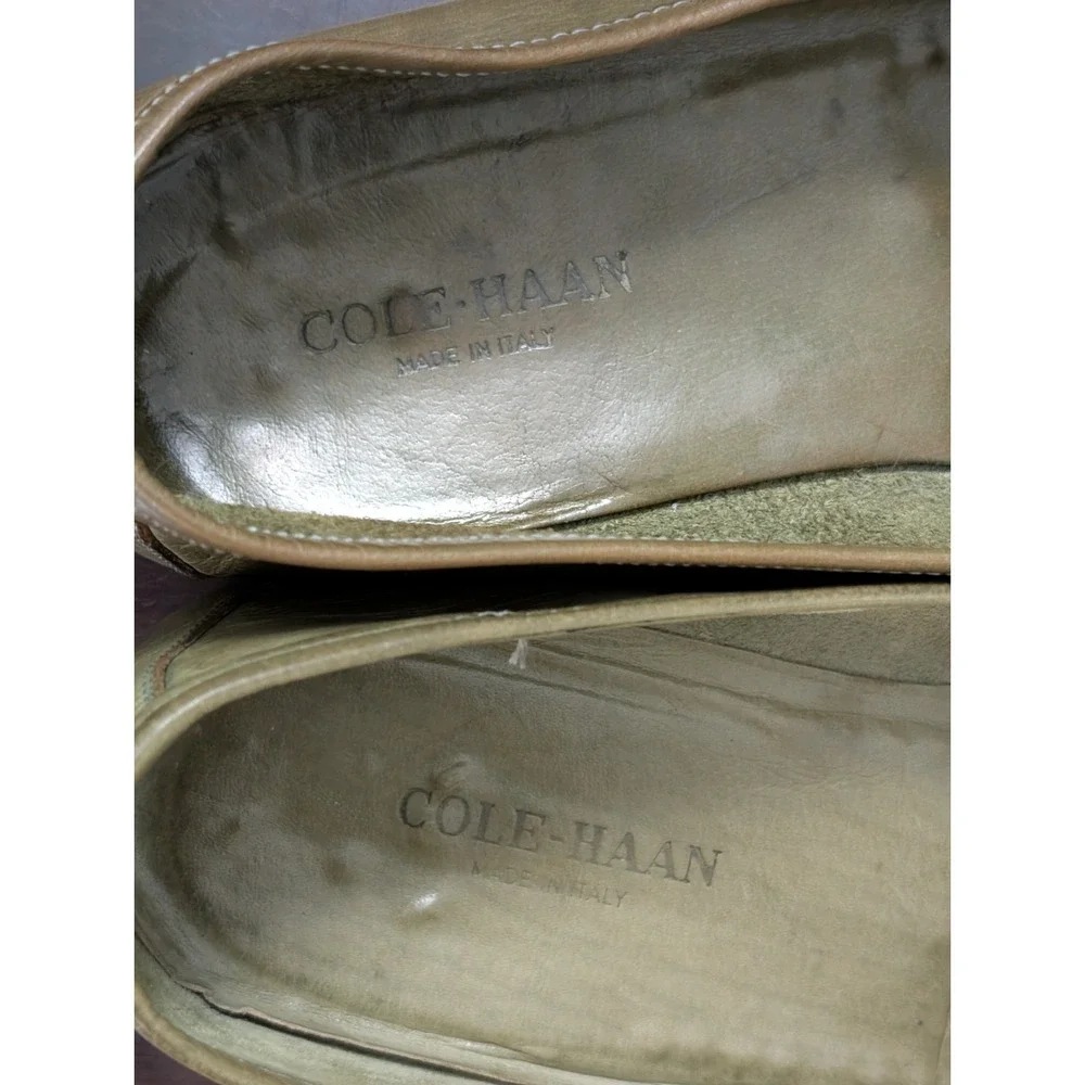 Vintage Cole Haan Woven Tassel Loafers Olive Green Leather Made in Italy L13 R12